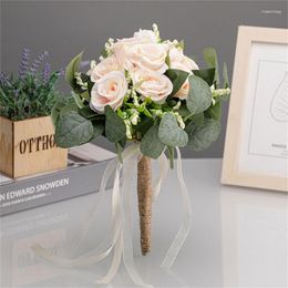 Decorative Flowers Artificial Flower Bridal Bouquet Champagne Rose Wedding For Bride Ceremony Anniversary Party Decoration