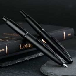 Fountain Pens Matte Black MAJOHN A1 Press Fountain Pen Retractable Fine Nib 0.4mm Metal Ink Pen with Converter for Writing 230704