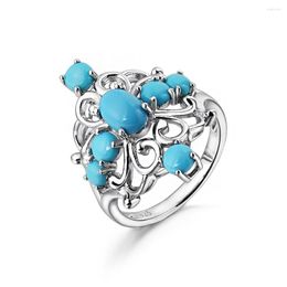 Cluster Rings GZ ZONGFA Original 925 Sterling Silver For Women Seven Natural Turquoise Ring 1.5 S Rhodium Plated Fine Jewellery