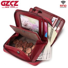 High Quality Women's Genuine Leather Wallet Female Short RFID Anti Theft Card Holder Coin Purse Wallets for Women New Fashion