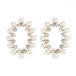 Stud Earrings Vintage Round Pearl Big For Women Fashion Temperament Rhinestone Earring Jewellery Brincos Wedding Gifts