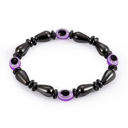 Beaded Magnetic Energy Evil Eye Couple Strands Bracelet For Men Women Power Healthy Black Gallstone Chains Bangle Jewellery Drop Deliv Dhptw
