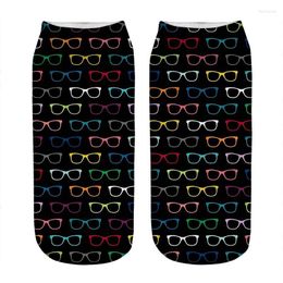 Women Socks Women's Kawaii Colorful Hipster Eyeglasses Printed Woman Harajuku Happy Funny Novelty Cute Girl Gift For