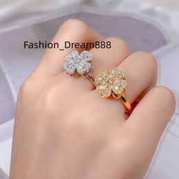 Fashion Jewellery Zircon Flower Four Leaf Clover Rotating Ring Sunflower Adjustable Anxiety 18k Gold Plated Rings For Women