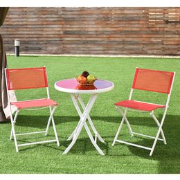 Zusammenklappbares Bistrotisch-Stühle-Set, Garten-, Hinterhof- und Terrassenmöbel, Rot. Einfach und praktisch