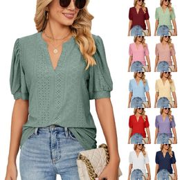 Damen-T-Shirts, Damen-Sommer-Tops, V-Ausschnitt, Rüschenärmel, Blusen, kurze, lässige T-Shirts für Damen