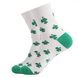 Women Socks 2023 Fashion Four Leaf Clover St. Patrick's Holiday Striped Men Cotton High Quality Drop