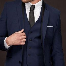 Suits Navy Blue Wedding Groom Tuxedo 3 Piece Ceremony Classic Style Notched Lapel Busienss Best Men Suits Jacket with Pants Vest