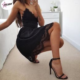 Casual Dresses Backless Spaghetti Strap Sexy Lace Dress Women Sleeveless V-Neck Loose Summer Cotton Black Elegant Party Female
