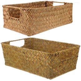 Storage Bottles 2 Pcs Woven Basket Hand-woven Snack Bins Supplies Rack Home Baskets Decor