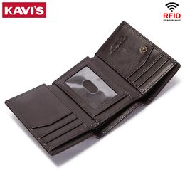 RFID High Quality Genuine Leather Credit Card Holder Wallet Men Purse Three Fold Front Pocket Money Dollar Bill Purse for Boys