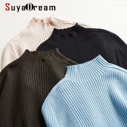 Women's Sweaters SuyaDream Woman Basic Silk And Cashmere Blend Mock Neck Pullovers Solid Ribs 2023 Fall Winter Bottoming Shirts