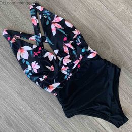 Women's Swimwear Sexy One Piece Swimsuit Female Floral Women Swimwear Push Up Bathing Suits Bodysuits Beach wear Deep V-neck Ruffle Monokini Z230705