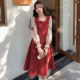 Casual Dresses Retro Long Sleeve Corduroy Spring Autumn Korean Dress Woman Clothes For Women Trendyol Basic Streetwear Y2k Robe Urban