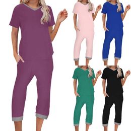 Gym Clothing Women Casual Sets 2 Piece Outfits V Neck Shirt Pants Fashion Printed Streetwear Home Weavers Rompers And Jumpsuits