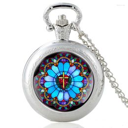 Pocket Watches Retro Christian Cross Design Silver Classic Quartz Watch Pendant Clock Men Women Charm Necklace Gifts