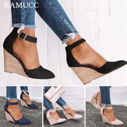 Sandal Sandals Vintage Wedge Shoes Woman Buckle Strap Straw Thick Bottom Flats Platform Flock Female Summer 230704