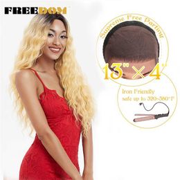 Synthetic 13x4 Lace Front Wigs 28 Inch Deep Wave Wavy Blonde Bug Colorful Wigs For Women Cosplay Wig Free Part 230524