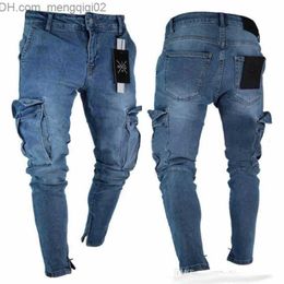 Men's Jeans Brand New Mens Jeans Distressed Ripped Biker Jeans Slim Fit Motorcycle Biker Denim Jeans Fashion Designer Pants Z230706