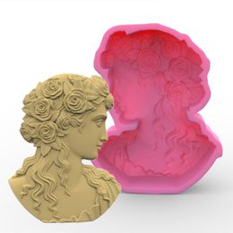Curtains Large Lady Candle Silicone Mould Flower Goddess Cake Chocolate Silicone Mould Home Decoration Gypsum Mould Head Resin Silicone Mould