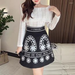 Women's Tracksuits Chic Embroidery Lace 2 Piece Sets Ladies Elegant Long Sleeve Tops High Waisted Skirts Runway Design Vintage Matching