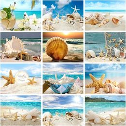 Curtains Chenistory Frameless Diy Painting by Numbers Summer Beach Scenery for Adults Hand Painted Starfish Shell Home Decoration Wall A
