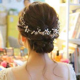 Headpieces 1M Vintage Gold Leaf Pearl Headpiece Bridal Wedding Accessories Flowers Headband Crystal Jewelry