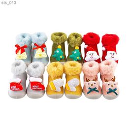 Christmas Soft-Soled Shoes Prewalker Kids Santa Elastic Foot Socks Blue/Grass Green/Yellow/Gray/Red/Pink L230518