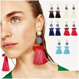 Dangle Chandelier Ethnic Boho Tassel Earrings For Women Line Ball Pearl Statement Long Drop Handmade Earring Charms Bohemian Jewel Dh6Ju