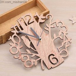 Wall Clocks Creative Design Tree Wall Clock 3D Needle Hollow Circular Wooden Wall Clock Simple Hanging Ornaments Home Decor Z230707