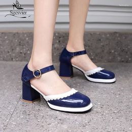 Sgesvier 520 Sandals White Mary Jane Shoes 2024 Summer Women Thick High Heels Black Pink Yellow Dress Party Office Lady