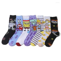 Women Socks Anime Sponge Woman Sock Cartoon Crab For Kawaii Fashion Printing Retro Sweet Long Sox Cotton Spring Summer Sokken