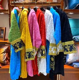 Men's Sleepwear Mens Womens Home Robes Shawl Collar Cotton Soft Fluffy Designer Brand Luxury Vintage Bathrobe Pajamas Unisex Lovers Dressing Gown Casual style