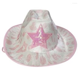 Berets Cow Print Cowboy Hat For Girls With Sequins Star Decorations Pink Cowgirl