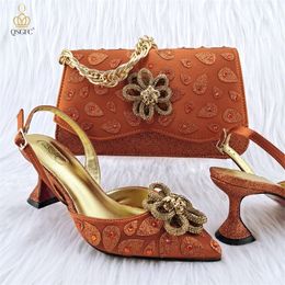 Sandals QSGFC Orange Colour Peep Toe Italian Design Womens Shoes and Bag Set for Everyday Banquet Party And 230630