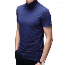 Men's Suits A1840 Short Sleeve Slim Body T-Shirt Men Solid Colour Modale High Collar