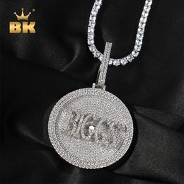 Pendant Necklaces BLING KING Customized Name Rotating Pendant Rap Style Men's Necklace Micro Shop CZ Any Alphabetic Color Hip Hop Jewelry 230704