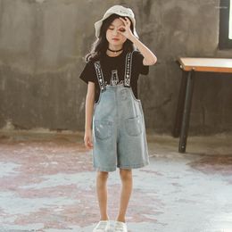 Clothing Sets Girls Denim Dungarees 4-12y Summer Luxury High Quality Cotton Fashion Casual Short Sleeve Tee 2-piece Suits