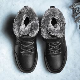 Boots Winter Leather Ankle Outdoor Waterproof Work Men Casual Shoes Men's Hiking Warm Plush Military Snow