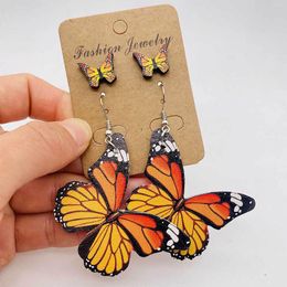 Dangle Earrings 1pair Boho Style Pu Leather Butterfly Shape Insect Printing Pendientes For Women Jewellery Gift