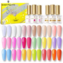 Nail Manicure Set 7ML6 21PCS Spring Summer Gel Polish Candy Sweet Color Rainbow Pink Varnish Art Gift Box 230704