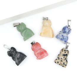 Natural Stone Little Carved Cat Pendants Fashion Animal Charms for Jewellery Making Necklace Earrings Fengshui