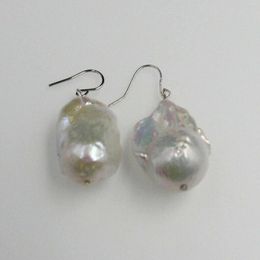 Dangle Earrings Natural 15-22 Mm White Southsea Baroque Pearl 925 Silver Jewellery Diy Thanksgiving Wedding Beautiful Classic Easter