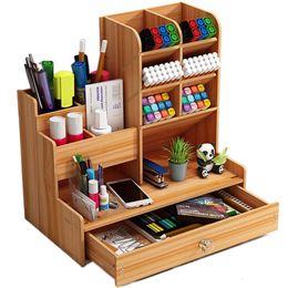 Pencil Cases Pen Holder Nordic Ins Storage Box Creativity Office Desk Stationery Wooden Large Capacity Rack Book 230705