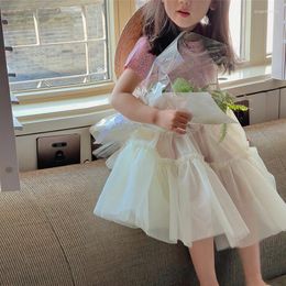 Girl Dresses 2023 Summer Baby Girls Sleeveless Gauze Vest Dress Infant Toddler Solid Princess Children Cute Outerwear Bubble Skirt