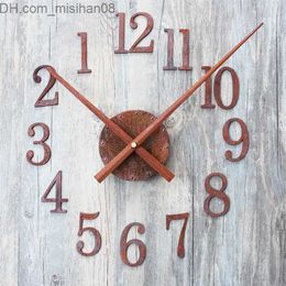 Wall Clocks Wholesale- New creative fashion Pointer reversed DIY Vintage old rusted metal texture Wall clock saat despertador digital clock mechanism Z230707