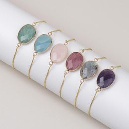 Link Bracelets Double Side Labraorite Rhodonite Amethyst Natural Stone Bracelet Ajustable Brass Slide Ball For Women