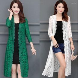 Women's Knits Summer Sun Protection Clothing Women Lace Cardigan Female Long Cardigans Loose Tops Coat Jacket Shirt Ladies Mesh Shawl