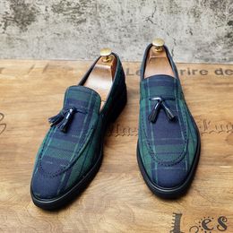 Fashion Loafers Shoes Men Canvas Plaid Tassels Decorative Breathable Comfortable Business Casual Men Shoes Large 38-48