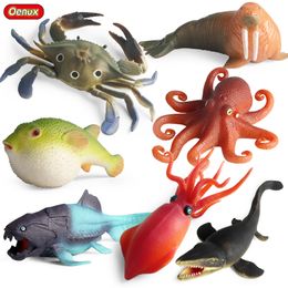 Other Toys Oenux Sea Life Animals Soft Squid Pufferfish Crab Model Action Figures Anti Stress Relief Toy Kids Gift Fun Pressure Reduction 230704